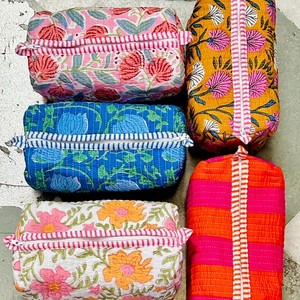Bohemian Embroidered Cotton Cosmetic Bag Medium Size Zipper Closure Portable <b>Makeup</b> Case Floral Pattern Multi Colo - Product Image 3