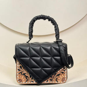 New Fashion Hand Tooled Quilted Puffy Leather Elegant Messenger Crossbody Bag for Women Ruffle Handle Shoulder <b>Handbag</b> for Women - Product Image 4