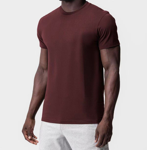 T-shirt pour homme à manches courtes vert olive, col rond, coupe ajustée, décontracté, tricoté, couleur unie, jersey respirant en coton - Product Image 3