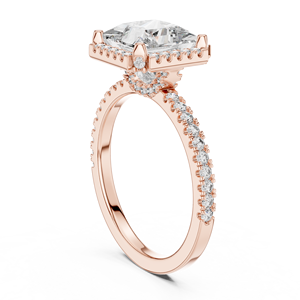 Anillo de Compromiso de Lujo con Halo de Moissanita Corte Princesa en Aleación de Oro Amarillo de 18K y Banda Pavé |   Anillo de Boda para Mujer - Product Image 6