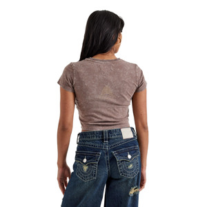Camiseta Corta de Verano con Logotipo Personalizado, Lavada al Ácido, Ecológica, con Estampado Gráfico, Estilo Sexy, Corte Regular, Manga Corta, para Mujer - Product Image 3