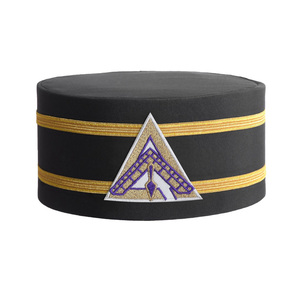<b>Purple</b> Triangle Crest Embroidered Ceremonial <b>Hat</b> Wholesale Royal & Select Council Black Satin Crown Cap OEM ODM Custom Regalia - Product Image 1