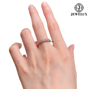 Jewelux Women's Rose Gold Plated <b>Eternity</b> Band <b>Ring</b> With Round Brilliant Cut Diamonds And Pink Stones Pave Setting Luxury Style - Product Image 3