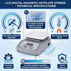 Agitador Magnético Digital con Placa Calefactora de Cerámica, Pantalla LCD y Sonda de Temperatura para Mezcla Química en Laboratorio - Product Image 3