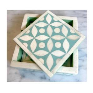 Dessous de verre moderne à motif géométrique en os avec incrustation Ensemble de 4 pièces pour thé, café, verre, boisson, protection contre la chaleur, ustensiles de cuisine pour la maison ou les cadeaux - Product Image 6