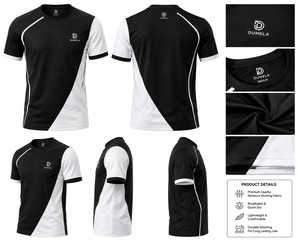 Camiseta Deportiva de Manga Corta con Cuello Redondo para Hombre Dumela, Color Negro y Blanco Sólido, Logotipo Frontal, 100% Algodón, Transpirable, Tejido de Punto, Corte Regular, 180g - Product Image 6