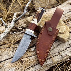 Custom Hand Forged Damascus Steel Fixed Blade Hunting <b>Knife</b> Industrial Grade Clip Point Natural Stag Horn <b>Handle</b> OEM ODM <b>Knife</b> - Product Image 1