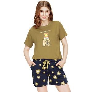Ensemble deux pièces d'été pour femme : T-shirt et short en maille polyester/coton respirant, léger, imprimé et brodé, personnalisable de haute qualité - Product Image 1