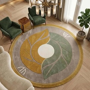 Modern <b>Round</b> Hand Tufted Area Rug Abstract Botanical Leaf Design Luxury Soft Woolen <b>Carpet</b> for Living Room Bedroom Home Decor - Product Image 1