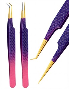 Professional Purple Gradient <b>Eyelash</b> Extension Tweezers Set Curved Straight Precision Lash Isolation <b>Applicator</b> Beauty Tools - Product Image 1