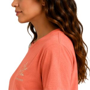 T-shirt décontracté pour femme, col rond, manches courtes, imprimé logo minimaliste corail, doux, pour tous les jours, personnalisable OEM - Product Image 5
