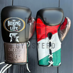 Guantes de Boxeo GYMSTERO No Boxing No Life de Alta Calidad, Cuero Vacuno Genuino, Correa de Muñeca Ajustable con Cierre de Gancho y Bucle, con Cordones - Product Image 1
