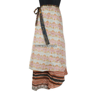 Falda india reversible de seda reciclada tipo sari para fiesta, talla grande, faldas mágicas cruzables - Product Image 4