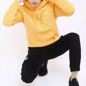 Men's Yellow Hooded Sweatshirt Solid Color Cotton Fleece Casual Regular Fit Autumn Long Sleeve Pocket Design - Product Image 2