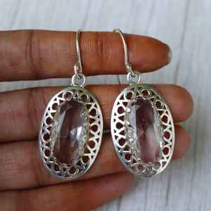 Pendientes Colgantes de Topacio Blanco, Plata de Ley 925, Joyería Bohemia Hecha a Mano, Elegante Regalo de Piedras Preciosas para Mujer - Product Image 2