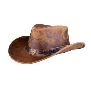 Chapeau de cowboy Western court en cuir vieilli unisexe pour adultes, style vintage, pour l'extérieur - Product Image 1