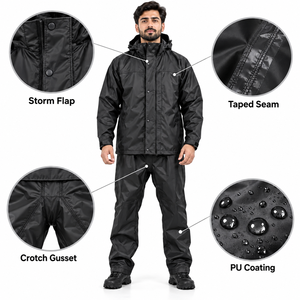 Traje Impermeable de Fábrica para Hombre, 2 Piezas, Chaqueta con Capucha y Pantalones, Ropa de Trabajo para Motocicleta, Etiqueta con Logotipo Personalizado, Proveedor OEM ODM - Product Image 6