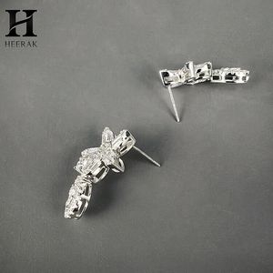 Custom Gold Baguette <b>Diamond</b> Floral Drop <b>Earrings</b> Teardrop Halo <b>Dangle</b> <b>Earrings</b> for Women - Product Image 5