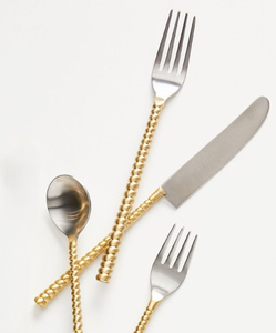 Ensemble de couverts en acier inoxydable avec poignée en perles dorées de luxe, cuillère, fourchette, couteau, vaisselle pour la maison et les restaurants - Product Image 2