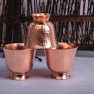 Copper Tea Set 3Pcs Hammered Metal Traditional Chinese Style Coffee & Tea Cups Household Kitchen Drinkware - Product Image 1