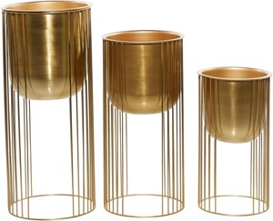 Elegant Metal Planter <b>Pot</b> with Textured Finish & Lining Stand Set Of 2 Pcs for Luxury Interiors - Product Image 6