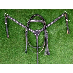 Ensemble de têtière et de collier de poitrine en cuir huilé foncé, durable, réglable et confortable, pour l'équitation western, équipement d'exportation, directement de l'usine - Product Image 3
