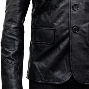Men's Genuine Cowhide Leather Vintage Motorbike <b>Jacket</b> <b>Slim</b> <b>Fit</b> Black Front Logo Breathable Eco-Friendly - Product Image 4