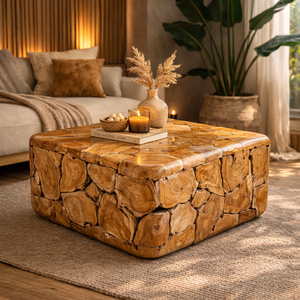 Mesa de Centro ARTERRA Premium Hecha a Mano con Cubos de Raíz de Teca Rústica - Muebles para Sala de Estar - Product Image 2