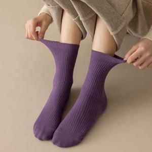 New Comfortable 100% Wool Breathable High Quality Black <b>White</b> Grey Brown Blue Purple Women Crew Dress <b>Socks</b> - Product Image 2