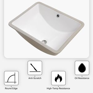Lavabo Rectangular de Cerámica Blanca para Baño, con Rebosadero, Accesorio de Baño de Primera Calidad - Product Image 4
