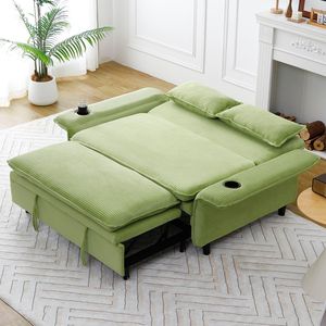 Sofá Cama Multifuncional Verde de 65.74 Pulgadas con Tela a Rayas con Letras para Dormitorios y Salas de Estar con Reposabrazos - Product Image 3