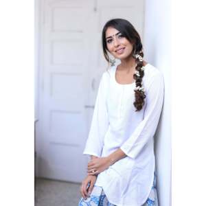 Conjunto de Kurta Blanco Carismático Talla XS, Tejido Transpirable y Cómodo, Cuello Redondo, Estilo Simple, Silueta Holgada para Uso Diario - Product Image 5