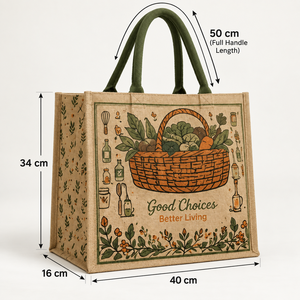 Sac de courses en jute naturel laminé PP 40 x 34 x 16 cm, imprimé botanique, poignée en ruban de coton teint, logo personnalisé, vente en gros OEM - Product Image 6