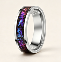 Wolframcarbid-Ring mit Blau-Lila Sternenhimmel-Einlage, Polierte Kante, Komfortabler Ehering für Männer und Frauen, Verlobungs- und Versprechensschmuck