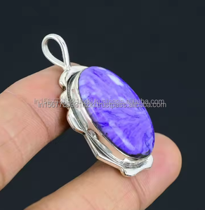 Pendentif Charoite argent sterling 925 Charoite pierre naturelle cabochon ovale Charoite Gemstone pendentif en pierre violette de haute qualité - Product Image 2