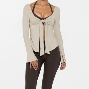 Customize Women Fashion Double Layer Cropped Gym Sports Tank <b>Top</b> Nylon Stretch Sculpt Fitted Adjustable Padded Yoga Tank - Product Image 2