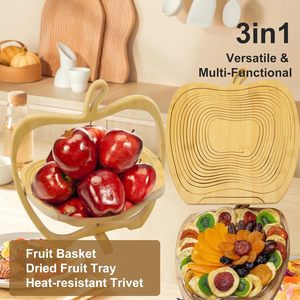 <b>Cheap</b> Foldable Square Bamboo Fruit <b>Basket</b> Collapsible Polished Eco-Friendly Serving Bowl for Fruits Snacks - Product Image 4