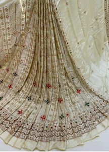 New Updated Handwork Beads Imported Silk <b>Fabric</b> <b>for</b> Premium Ethnic Wear Bridal Dresses Gowns & Designer Apparel - Product Image 3