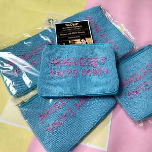 Beaded Cotton <b>Coin</b> <b>Purse</b> Anglesey Ynys Mon Zipper Closure Handmade Soft Eco-Friendly Unisex Simple Style Blue for Letter - Product Image 5