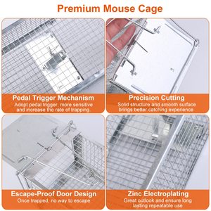 Cage de piège à rongeurs vivants à double porte 1pc zinc galvanoplastie souris contrôle appât 2 tige détachable en forme de U pour rat - Product Image 1