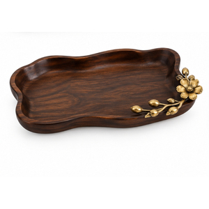 Bandeja de Servir de Madera Hecha a Mano con Asas Decorativas de Metal con Forma de Ramas de Orquídea, Tabla de Madera Sólida para Hotel o Restaurante - Product Image 6