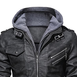 Veste en cuir à capuche pour homme, hiver, durable, haute qualité, écologique, légère, imperméable, coupe-vent, pour tous les jours - Product Image 4