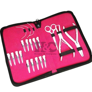 HOOPER and COMPANY Kit professionnel de pinces à extensions de cheveux en acier inoxydable avec clips et aiguilles, pochette rose, usage commercial - Product Image 2