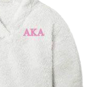 AKA Cozy Sherpa Fleece Pullover Hoodie pour femme, sweat à capuche doux et chaud en polaire, motif lettres grecques, blanc rose - Product Image 5