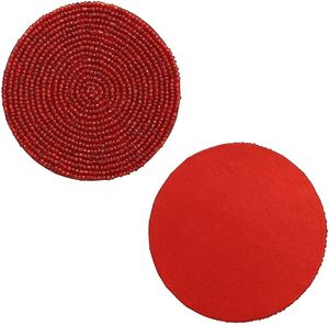 Sets de table ronds rouges en tissu avec base antidérapante, design uni pour la décoration de table - Product Image 1