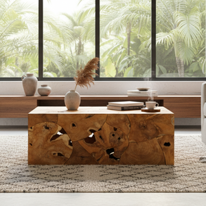 Table basse ARTERRA Luxury The Rustic Teak Root Slice Block, meuble de salon, durable, artisanale, de qualité. - Product Image 4