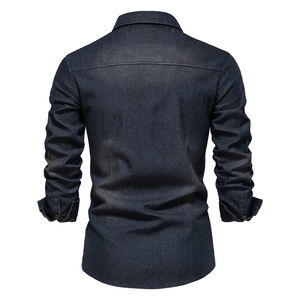 เสื้อเชิ้ตเดนิมทำงานแบบหลายกระเป๋าสำหรับคนรูปร่างใหญ่ |   เสื้อเชิ้ตยีนส์อุตสาหกรรมทนทานสำหรับผู้ชายไซส์ใหญ่ - Product Image 6