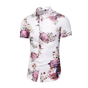 Men's Floral Printed Short Sleeve <b>Slim</b> <b>Fit</b> Casual <b>Shirt</b> Breathable Woven Polyester <b>White</b> - Product Image 6