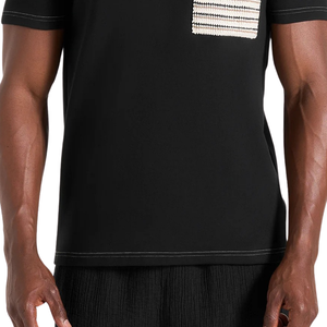 Mens O Neck Short Sleeve T <b>Shirt</b> Chest Patch Detail Contrast Stitching Regular Fit Casual Wholesale Custom OEM Cotton Jersey Tee - Product Image 5