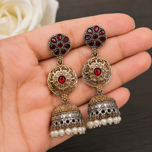 Proveedor Confiable, Pendientes Colgantes de Plata Oxidada con Circonitas en Dos Tonos, Diseño de Flor, Estilo Bohemio Indio, para Boda |   Suministro Directo de Fábrica - Product Image 3